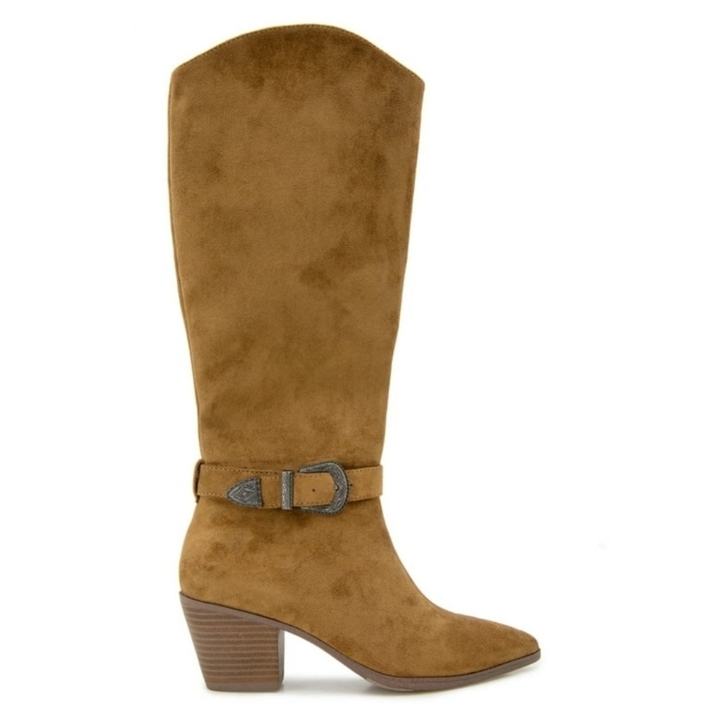 Women's Knee-High Portland Boot Company Nashville Western Buckle Boot CHESTNUT
